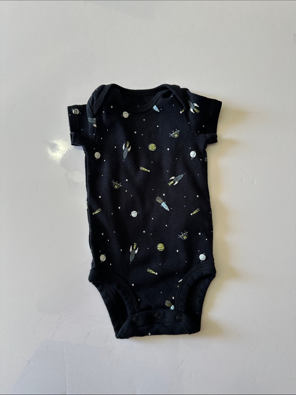 Carter's Black Short Sleeve Space Rocket One-Piece Bodysuit